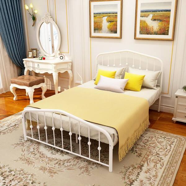 GODEER 77.95 in. W White Metal Frame Full Platform Bed with Headboard and Footboard, Heavy Duty Steel Slats