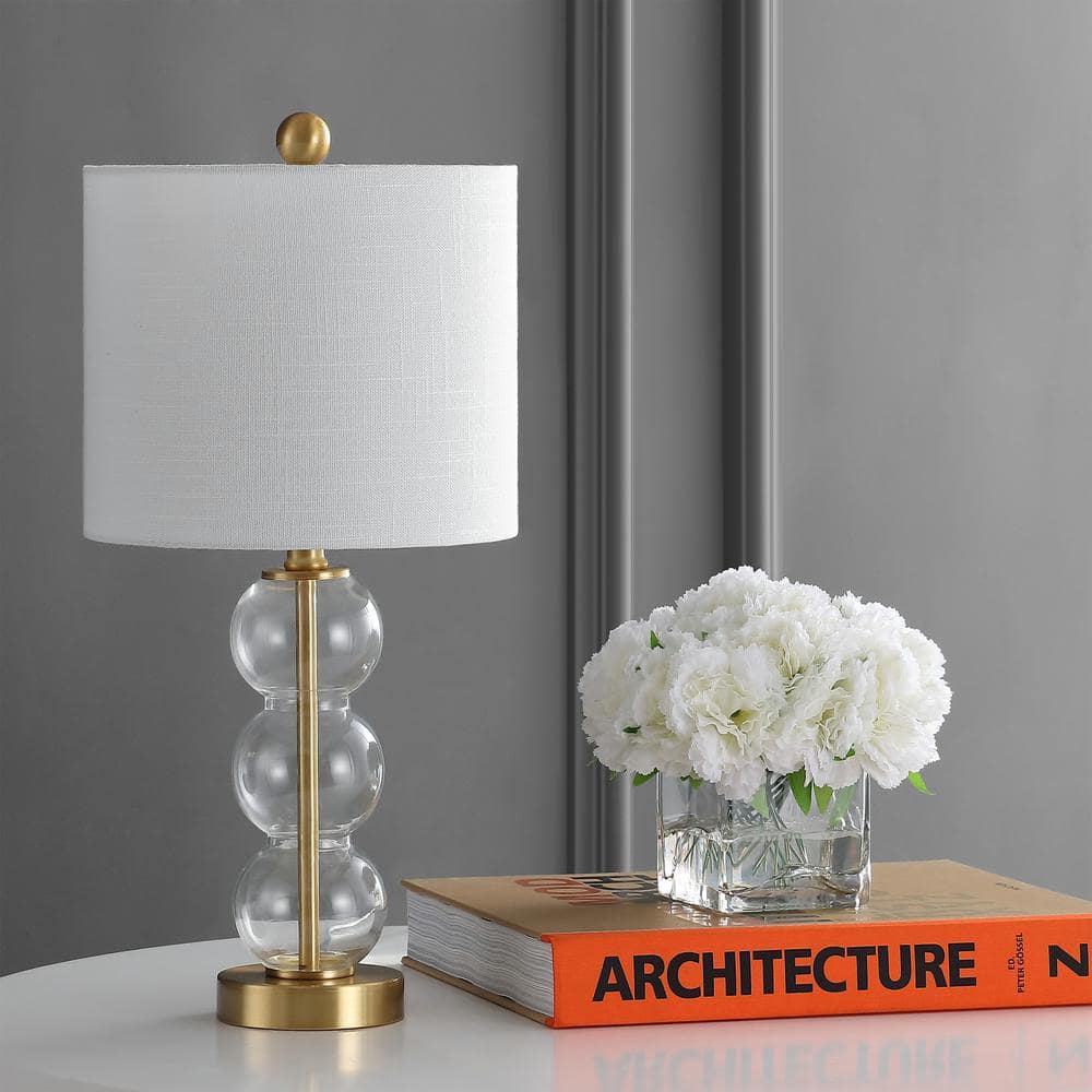 21" Brass Gold and White Glass Table Lamp