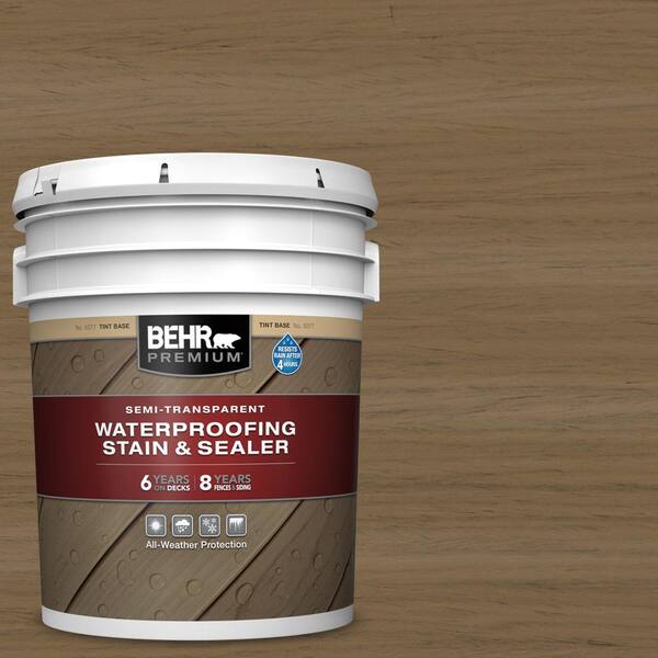 BEHR PREMIUM 5 gal. #ST-147 Castle Gray Semi-Transparent Waterproofing Exterior Wood Stain and Sealer