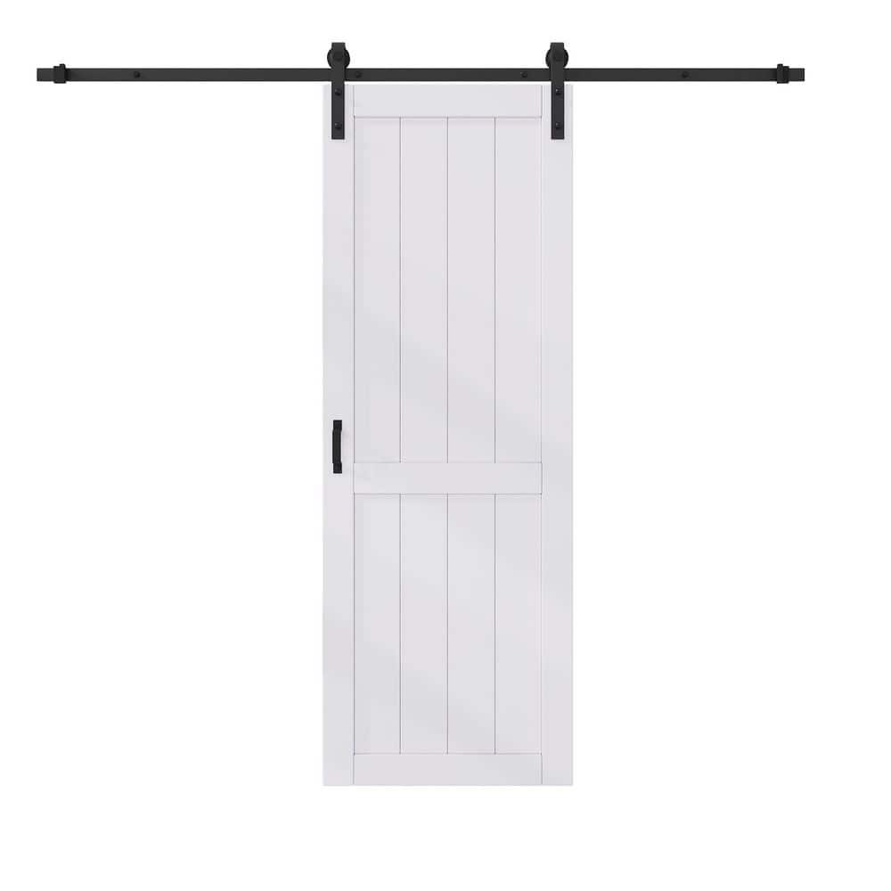 30 in. x 84 in. White Primed H Shape MDF Pre-Drilled Interior Sliding Barn Door with Hardware Kit and Soft Close price history on PriceWatchPro