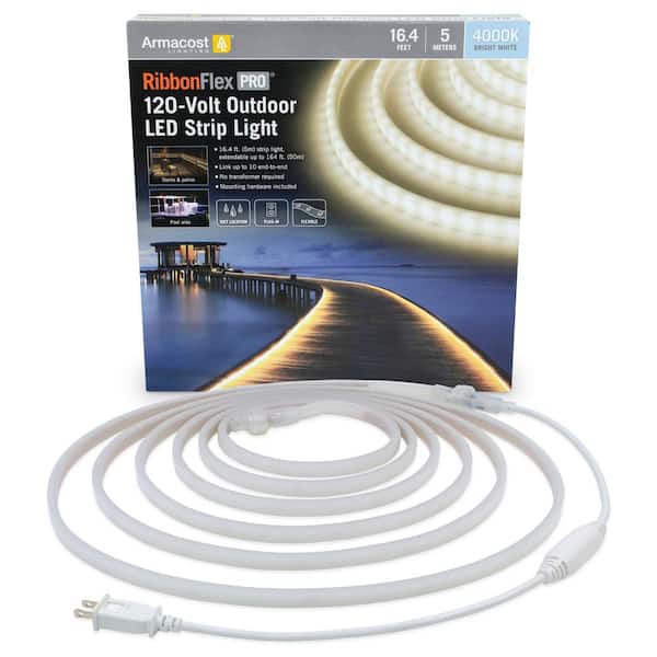 Informeer Ter ere van Liever Armacost Lighting RibbonFlex Pro 120-Volt Outdoor LED Strip Light Kit  (Bright White, 4000K) 5M, 16 ft. 159430 - The Home Depot