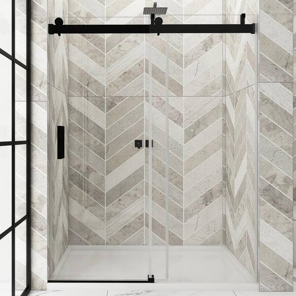 Staykiwi 60 in. W x 76 in. H Double Sliding Frameless Shower Door in Matte Black Finish with Buffer