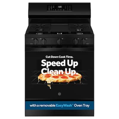 30 in. 5-Burners Smart Free-Standing Gas Convection Range in Black with EasyWash Oven Tray And No-Preheat Air Fry