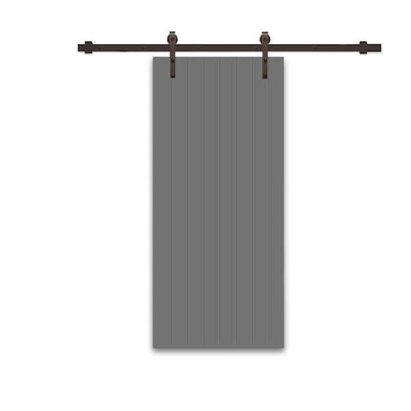 CALHOME 24 in. x 84 in. Light Gray Painted Composite MDF Paneled Interior Sliding Barn Door with Hardware Kit
