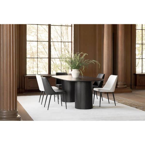Tatiana Contemporary Black Solid Acacia Wood 86 in. Double Pedestal Base Oval Dining Table, (Seats-6)