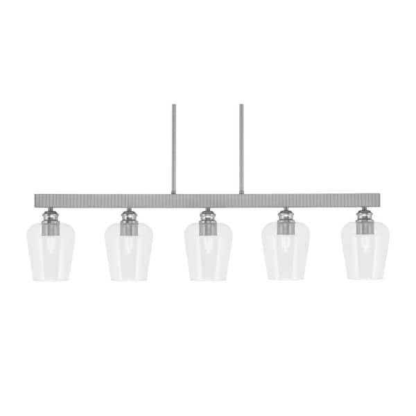 Unbranded Albany 60-Watt 5-Light Brushed Nickel Linear Pendant Light with Clear Bubble Glass Shades and No Bulbs Included
