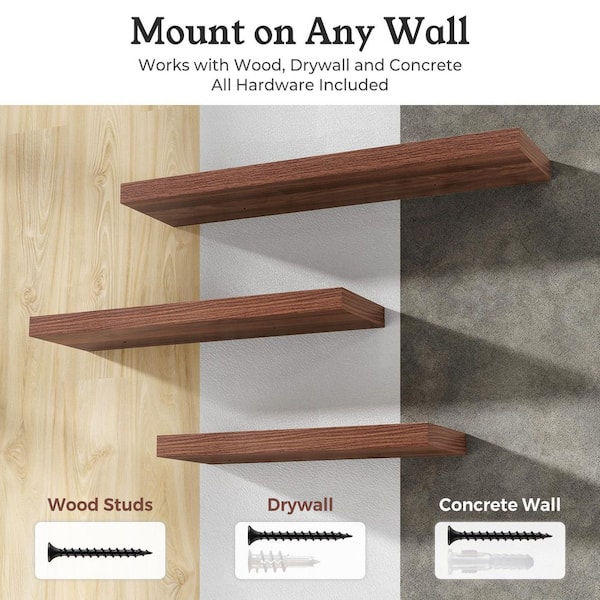 40 in. W x 9.3 in. D Walnut Floating Shelves, Decorative Wall