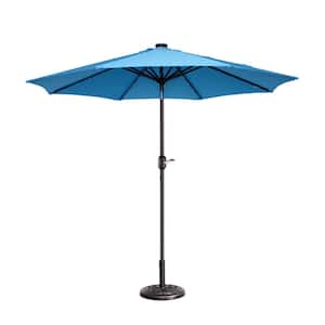 9 ft. Steel Solar LED Lighted Patio Market Umbrella with Auto Tilt, Easy Crank Lift in Blue