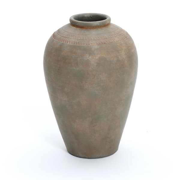14.6 in. Rustic Brown Terracotta Urn Vase