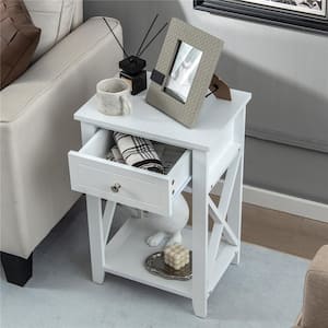 24 in x 16 in x 12 in (H x W x D) Nightstand Sofa Side End Table with Drawer and Shelf Bedroom Furniture White