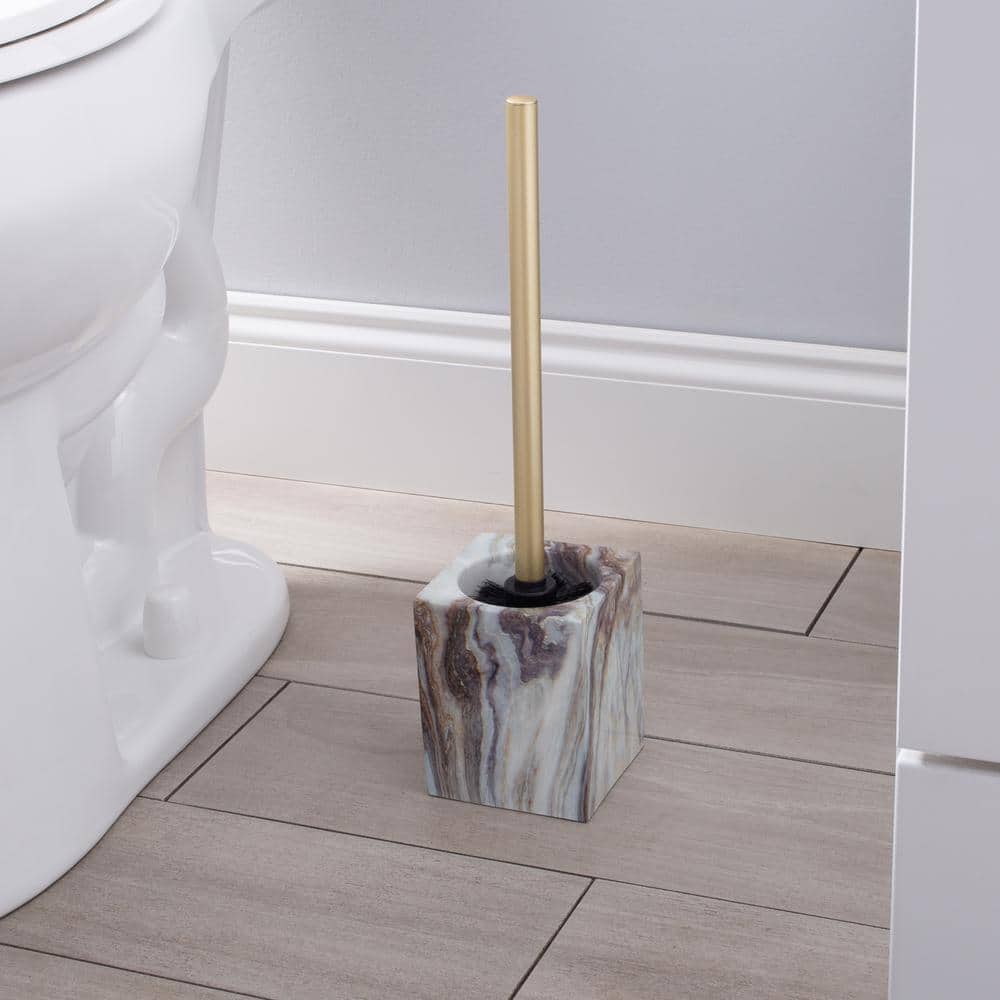 Agate Square Gold and Marble Toilet Brush Holder Set