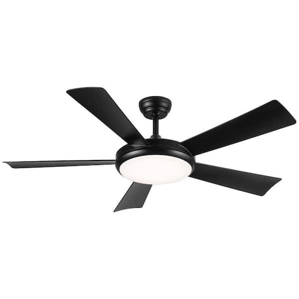 Unbranded 52 in. Integrated LED Indoor Black Downrod Mount Ceiling Fan with Adjustable Light Kit and Remote, DC