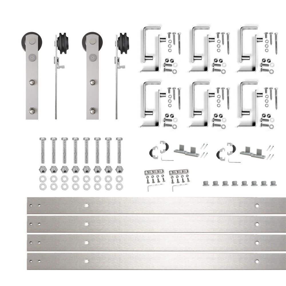 9 ft./108 in. Brushed Nickel Double Track Bypass U-Shape Sliding Barn Door Hardware Kit - Straight Design Roller price history on PriceWatchPro