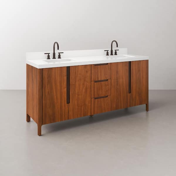 Sequoia 72 in. W x 22 in. D x 34.4 in. H Double Sink Bath Vanity in Noir Juglans with White Quartz Top and ORB Faucet