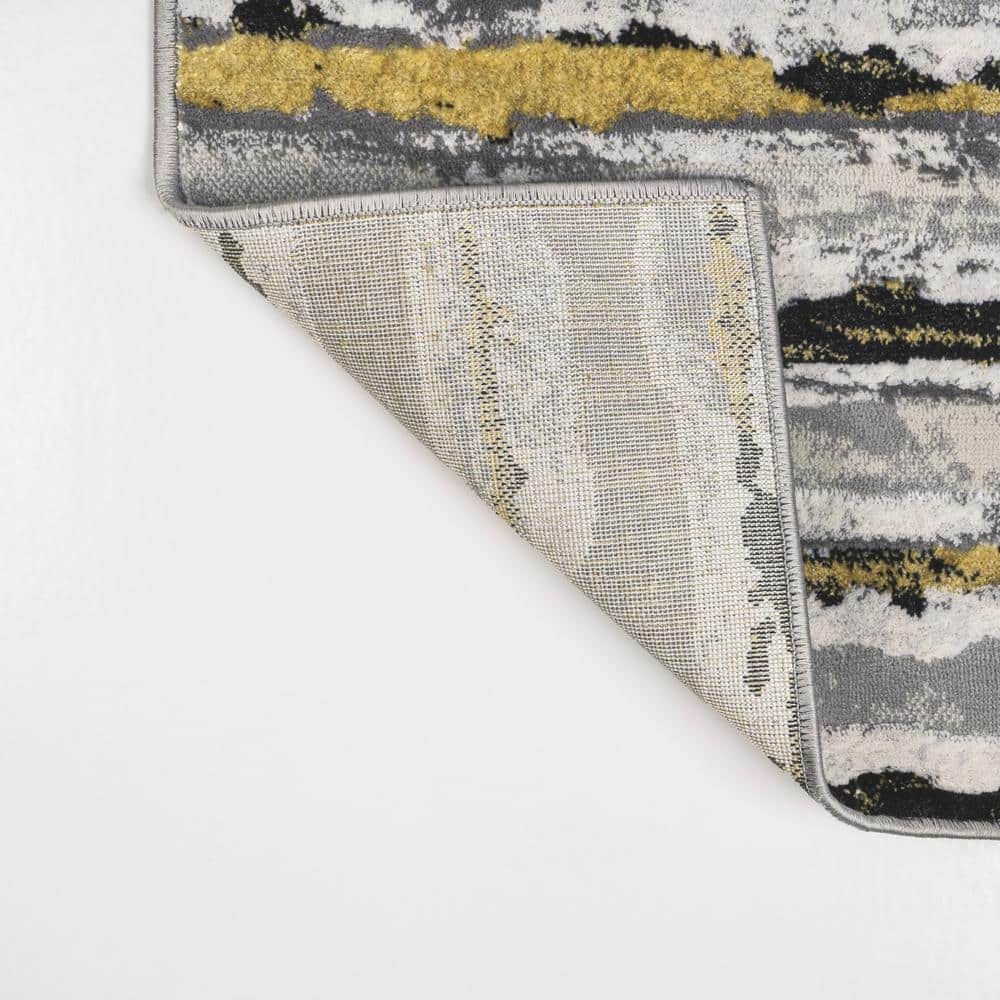 Gray and Black Rectangular Synthetic Stripe Area Rug, 8' x 10'