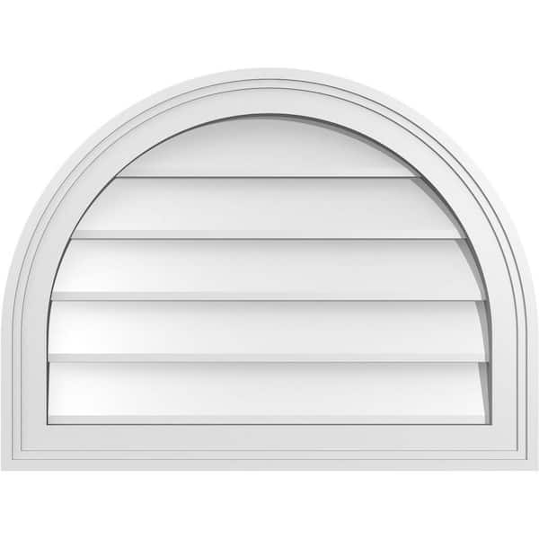 Ekena Millwork 24 in. x 18 in. Round Top White PVC Paintable Gable Louver Vent Non-Functional