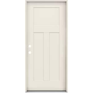 36 in. x 80 in. 3-Panel Right-Hand/Inswing Craftsman Primed Steel Prehung Front Door