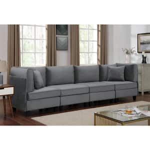 Mogule 120 in. Round Arm Fabric Straight Large Sofa in Gray