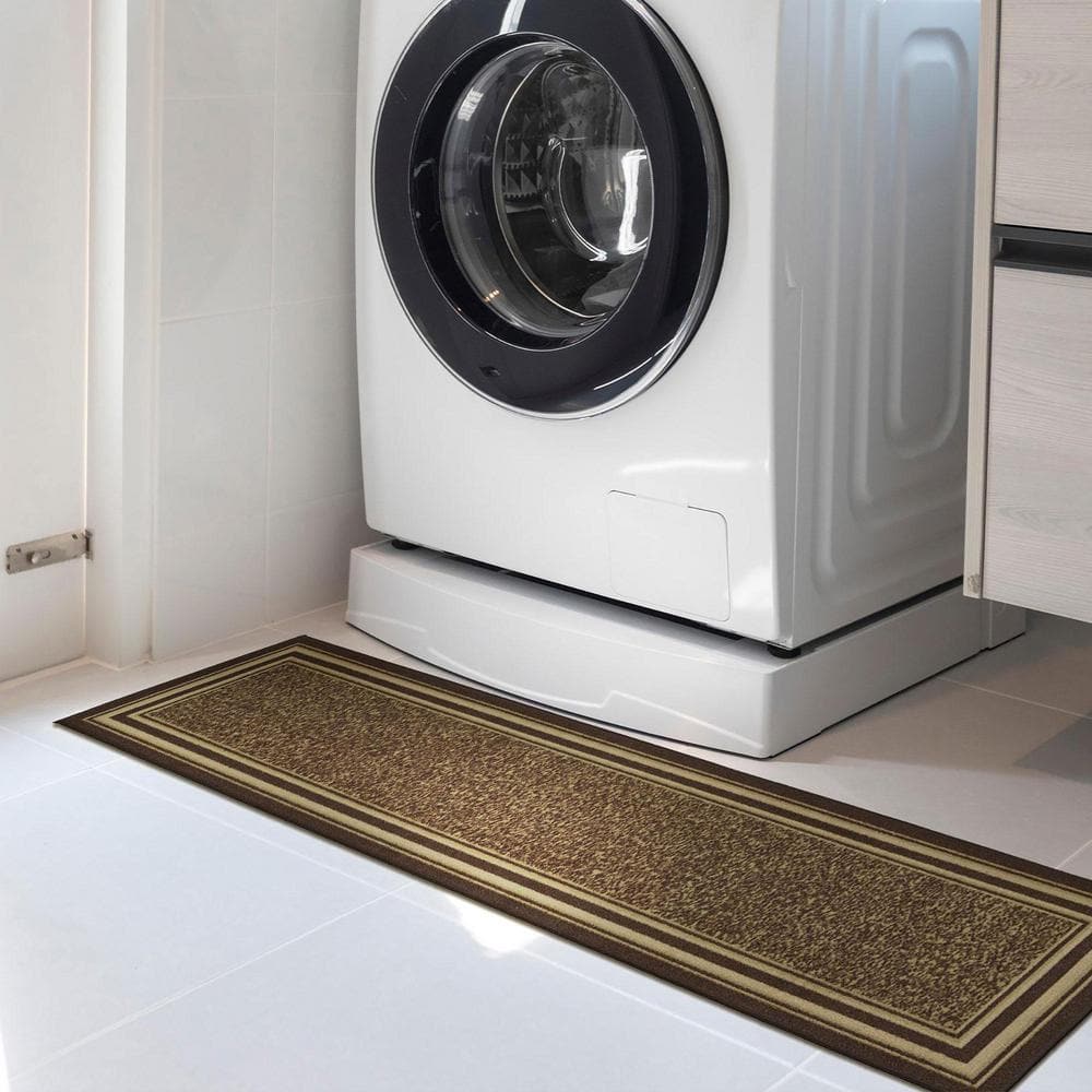 Brown and Beige Synthetic Non-Slip Runner Rug