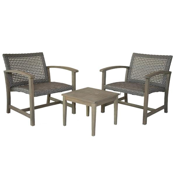 Unbranded 3-Piece Galena FSC Acacia Wood and Wicker Oversized Outdoor Bistro Set