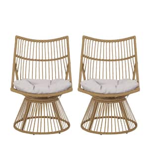Jabe Light Brown High Back Wicker Outdoor Lounge Chair with Beige Cushion (2-Pack)