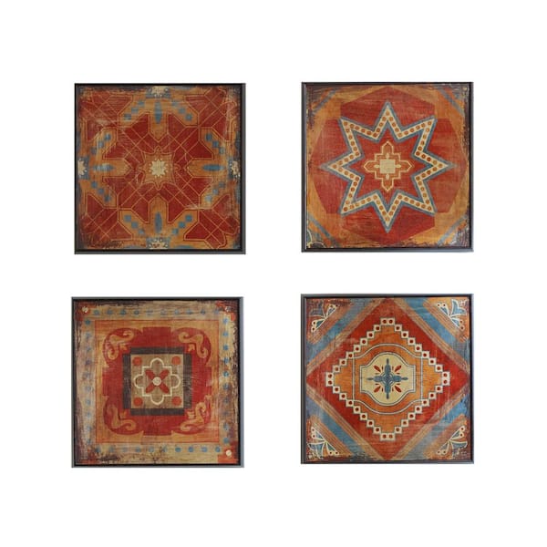 Madison Park Moroccan Tile 4-Piece Red Framed Art Set 15 in. x 15 in.