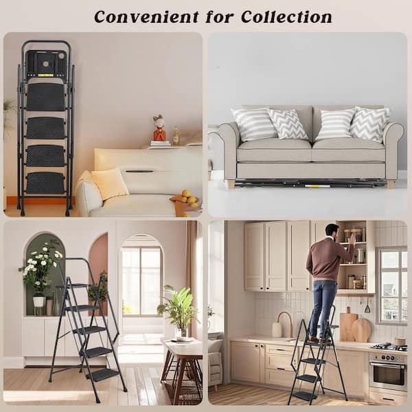 4.5 ft. Steel Folding Step Ladder (10 ft. Reach), 500 lbs. Load Capacity, with Tool Tray and Anti-Slip Wide Pedals