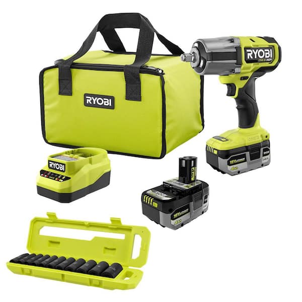 ONE+ HP 18V Brushless Cordless 1/2 in. High Torque Impact Wrench Kit w/ (2) 4Ah Batteries, Charger, & Socket Set (11PC)