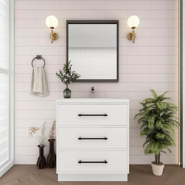 Victoria 30 in. W x 20 in. D x 35 in. H Single Sink Freestanding Bath Vanity in Gloss White with White Acrylic Top