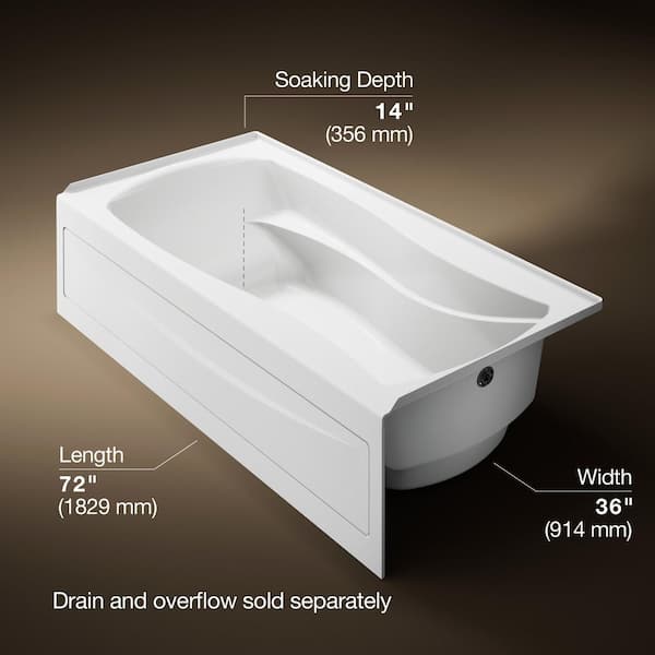 Mariposa 72 in. x 36 in. Soaking Bathtub with Right-Hand Drain in White, Integral Flange