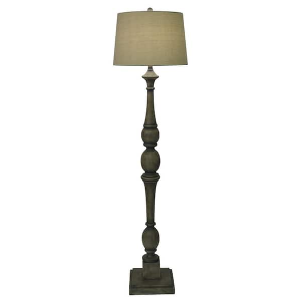 Decor Therapy Crossmill 54 in. Warm Gray Floor Lamp with Linen Shade