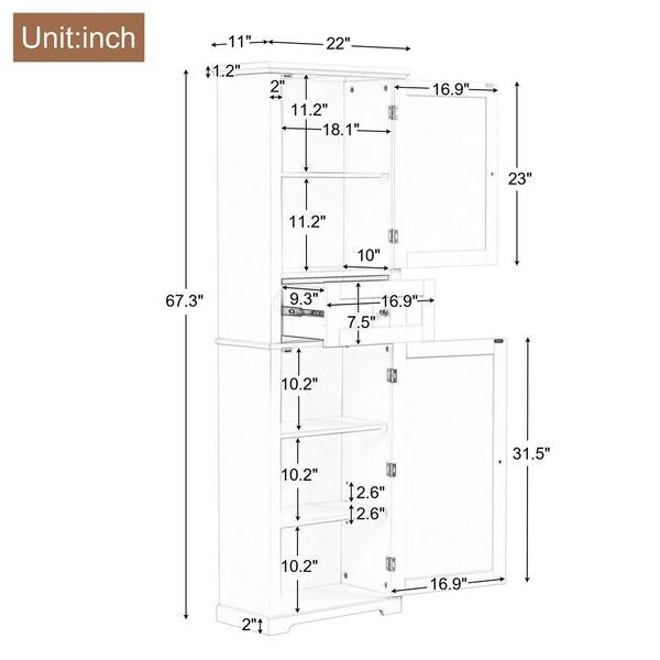Xzkai 22 in. W x 11 in. D x 67.3 in. H White Linen Cabinet with Xzkai 22 in. W x 11 in. D x 67.3 in. H White Linen Cabinet with