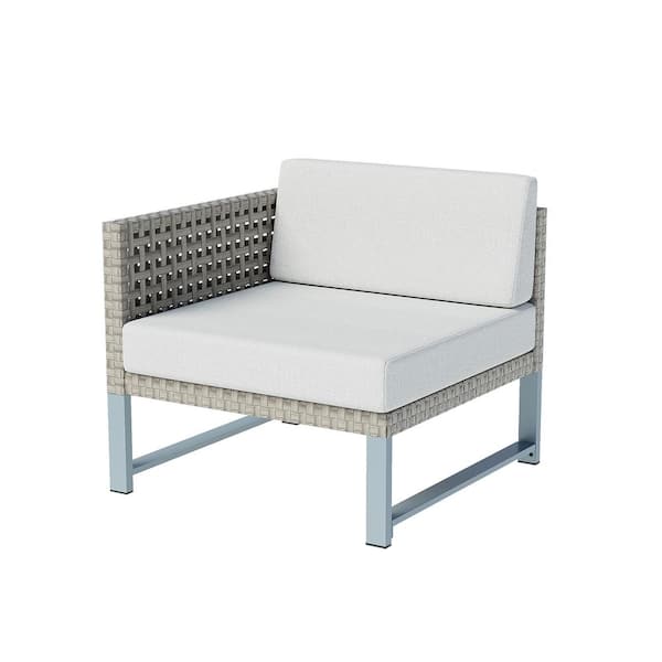 Unbranded Metal Outdoor Patio Furniture Sectional Sofa Brown Wicker Right Corner Chairs with Light Gray Cushions