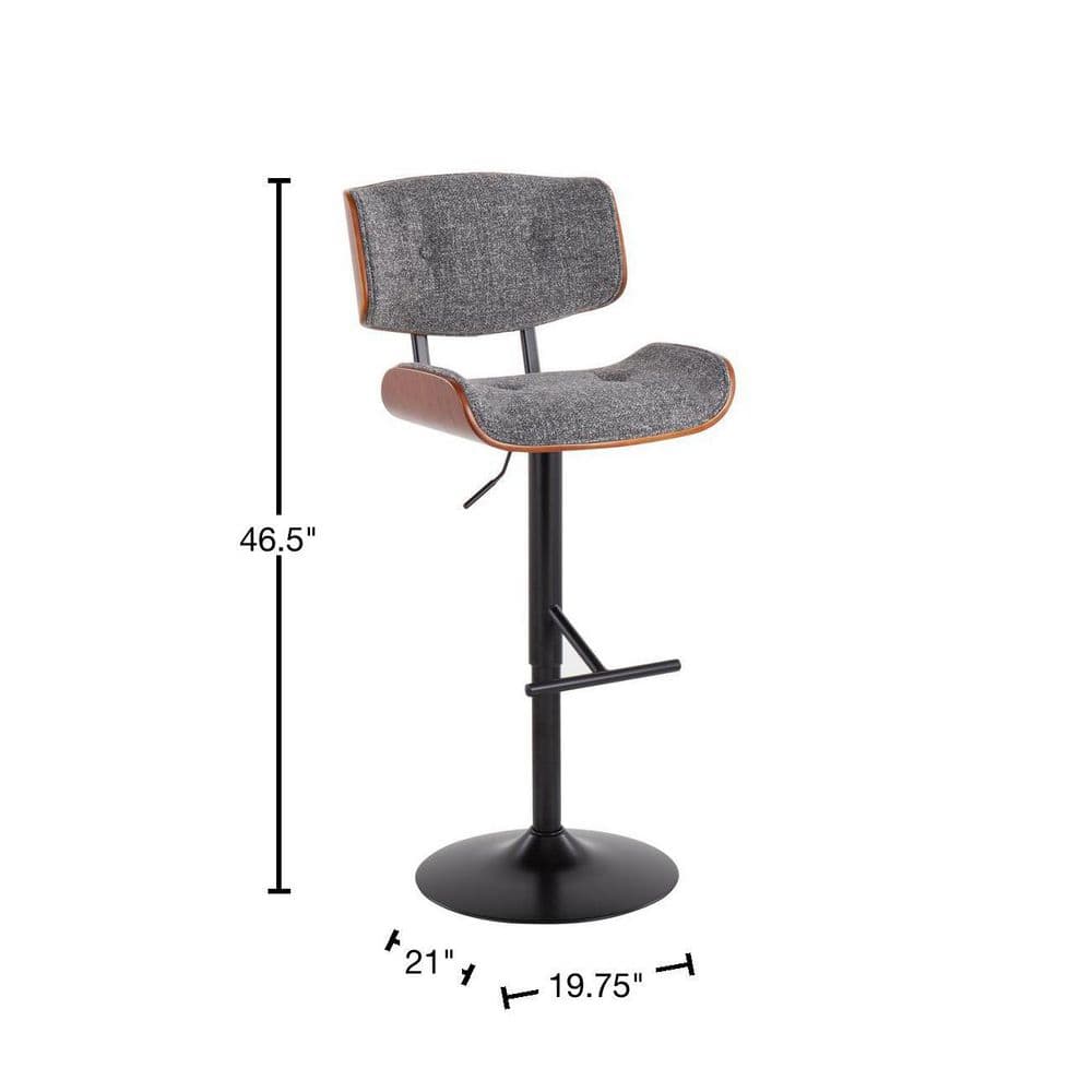 Gray Adjustable Swivel Barstool with Walnut Wood Accent
