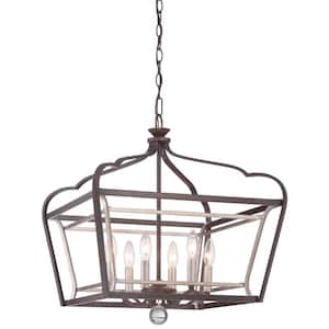 Astrapia 6-Light Dark Rubbed Sienna with Aged Silver Pendant