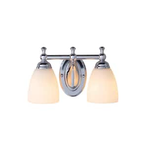 Solomone 13.4 in. 2-Light Polished Chrome Bathroom Vanity Light with Opal Glass Shades
