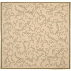 Courtyard Natural/Olive 8 ft. x 8 ft. Square Border Indoor/Outdoor Patio  Area Rug