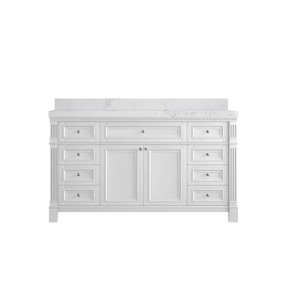 Paris 60 in. W x 22 in. D x 36 in. H Single Sink Bath Vanity in White with 2 in. Calacatta Nuvo qt. Top price history on PriceWatchPro