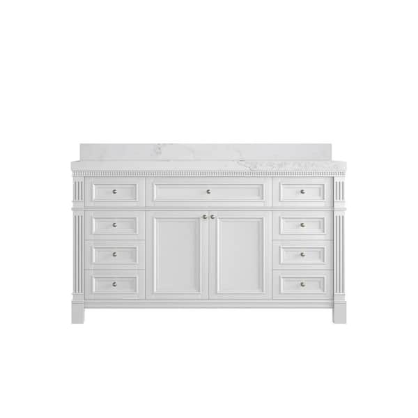 Willow Collections Paris 60 in. W x 22 in. D x 36 in. H Single Sink Bath Vanity in White with 2 in. Calacatta Nuvo qt. Top