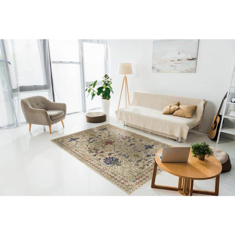 Ivory and Multicolor Hand-Tufted Wool 4' x 6' Area Rug
