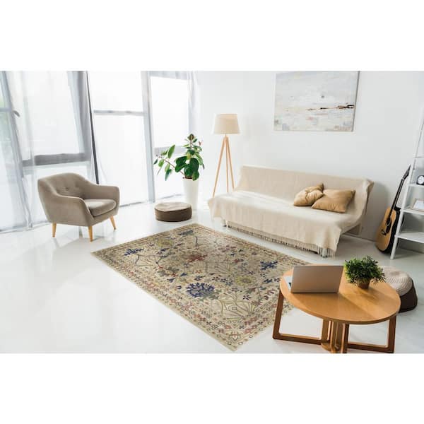 7 x 9 ft Grey White Living Room Wool Area Rug Hand Tufted Soft