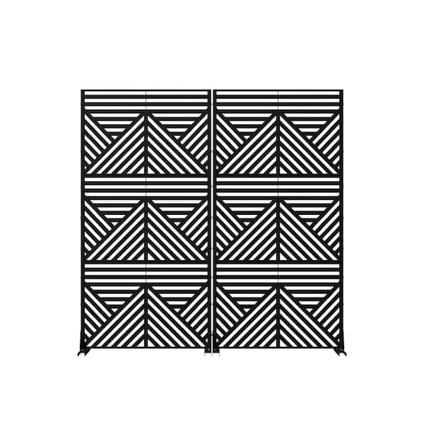 70 in. W x 72 in. H Black Galvanized Steel Freestanding Mountain Stripe Cut Garden Privacy Screen (2-Pack)