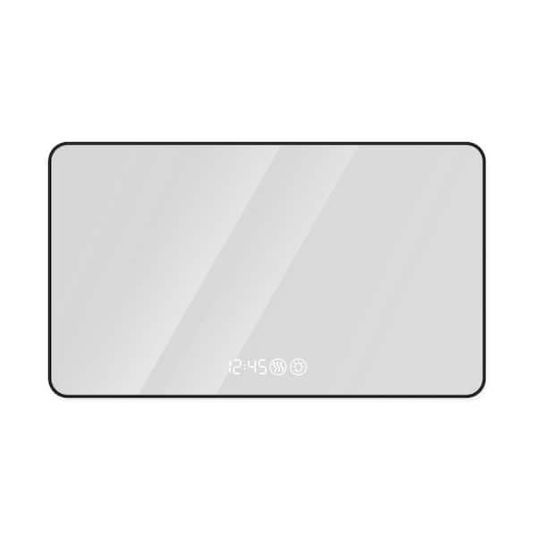 48 in. W x 32 in. H Black Frame Anti-Fog LED Light Wall Bathroom Vanity Mirror with Time and Temperature Display