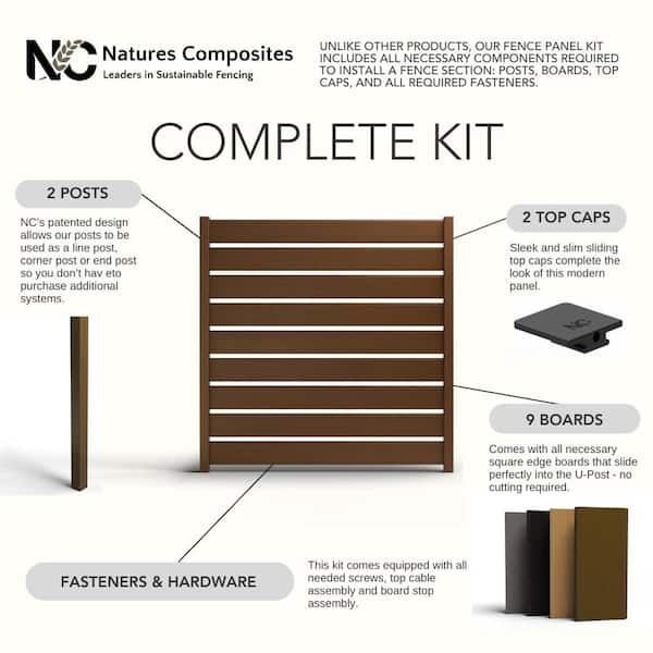 Natures Composites Composite Modern Horizontal Semi-Privacy Full Size Fence (6 ft. H x 6 ft. W) Raven