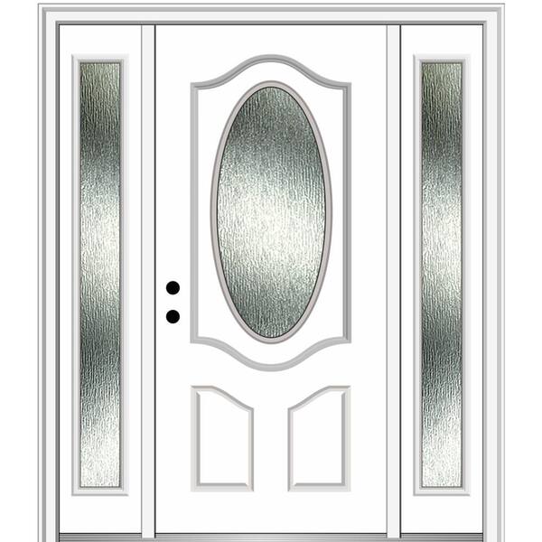 MMI Door Rain Glass 64 in. x 80 in. Right-Hand Inswing Brilliant White Fiberglass Prehung Front Door on 6-9/16 in. Frame