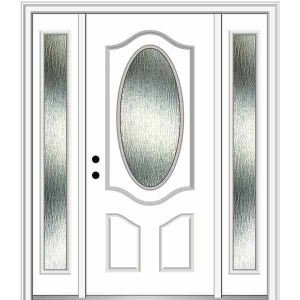 MMI Door 64 in. x 80 in. Right-Hand Inswing Rain Glass Primed Fiberglass Prehung Front Door on 4-9/16 in. Frame