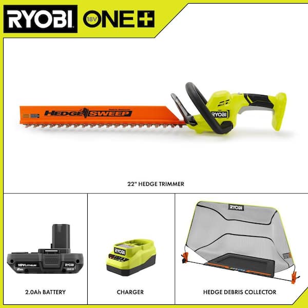 ONE + 18V 22 in. Lithium-Ion Cordless Hedge Trimmer with Debris Collector and 2.0 Ah Battery and Charger