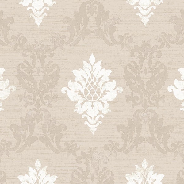 Silk Damask Wallpaper in Shades of Cream