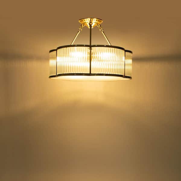 OUKANING 19.68 in. 4-Light Gold Modern Semi-Flush Mount Ceiling