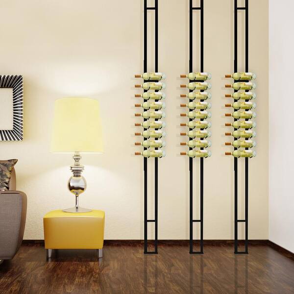 18-Bottle Black Metal Floor to Ceiling Wall Mounted Frame Wine Rack